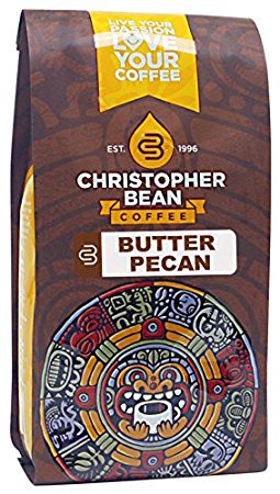 Christopher Bean Coffee Flavored Decaffeinated Ground Coffee, Butter Pecan, 12 Ounce