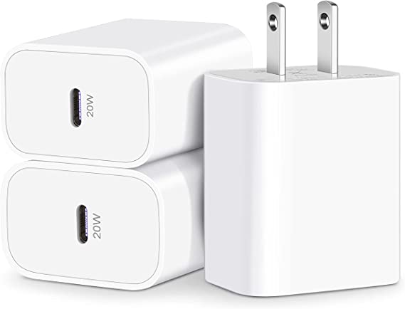 USB C Charger Block [Apple Certified], 3-Pack 20W USB-C Power Adapter Wall Charger Plug Brick Cube Fast Charging for iPhone 14/Plus/13/12/11/Pro Max/Mini, X/XS/XR, iPad Pro/Air, Google Pixel 7/6/5/4/3
