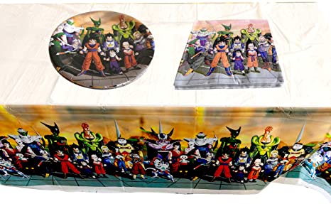 Dragon Ball Z Birthday Party Supplies,Includes 20 Paper Plates - 20 Napkin - Table Cloth Serves 10 Guest
