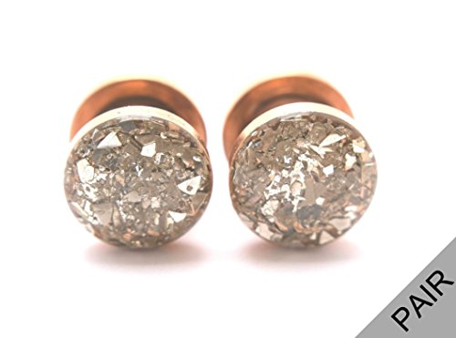 Silver Crushed Glass - Rose Gold Plugs - 16g to 1 inch