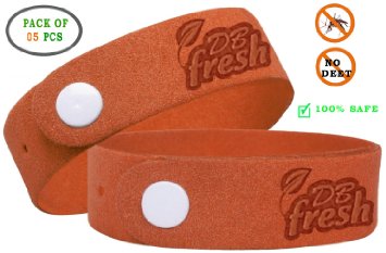 DBfresh Resealable 5 Pack Non Toxic Deet Free All Natural Mosquito Insect Repellent Bracelets for Babies, Kids, Toddler & Adults- Safe Mosquito Bug Repellent Wrist Band for Your Home, Garden, Jungle & Outside Travelling & Camping