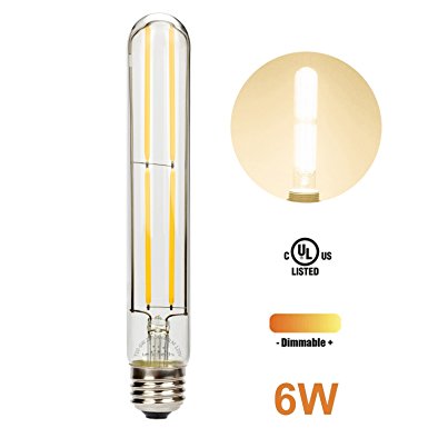 Leadleds Beautiful Edison Bulb Dimmable with Long Filament LED, T10 Tubular E26 Medium Base 60 Watt Incandescent Bulb Equivalent 3000K Warm White