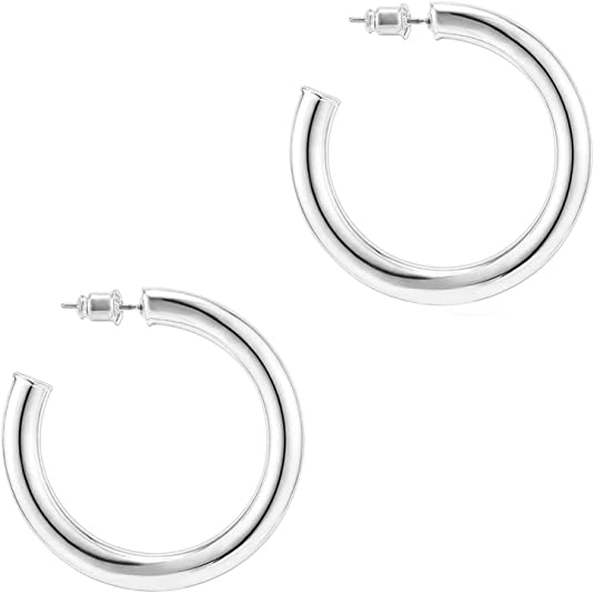 PAVOI 14K Gold Colored Lightweight Chunky Open Hoops | Gold Hoop Earrings for Women