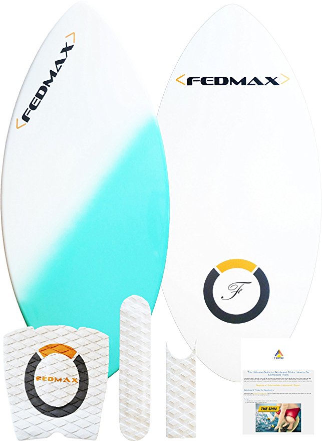 Skimboard / Wakesurf Board, Fiberglass & Carbon Fiber Hybrid by Fedmax, Choose Size/Color, Includes Fedmax Ultimate Tips and Tricks Guide, Skim & Wake Surf With Traction for Kids/ Adults