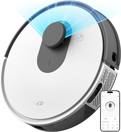 OKP Robotic Vacuum Cleaner, Powerful 3800Pa Suction, LiDAR Navigation, Multi-Level Mapping, App/Alexa Control, 180 mins Runtime, No-go Zones, Self-Charging Vacuum Robot, Ideal for Pet Hair, Hard-Floor