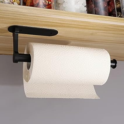 Paper Towel Holder Wall Mount, Under Cabinet Mount Self Adhesive Paper Towel Rack with Screws, for Almost All Surfaces, Vertically or Horizontally Use, Sturdy Metal Structure, 12.4”Bar, Anti-Rust