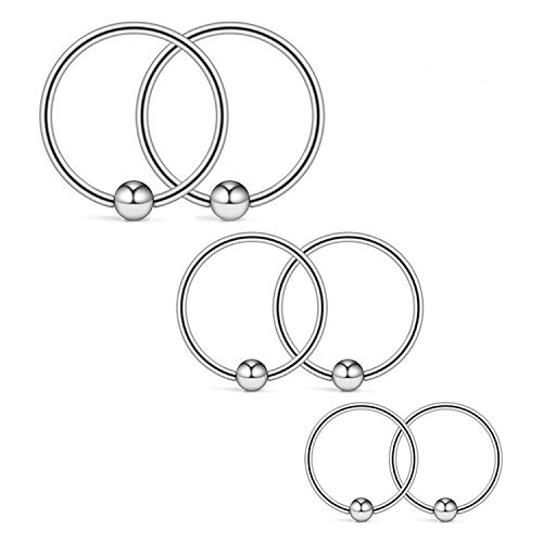 Ruifan 18G 8mm 10mm 12mm Nose Hoop Lip Eyebrow Tongue Helix Tragus Cartilage Septum Piercing Ring 6PCS