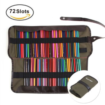 Dainayw Canvas Pencil Wrap 72 Pencil Holder Colored Pencils Case Roll Multi-purpose Pouch for School Office Artsoft Pencil Bag for Travel Makes Your Pencils Organized Dark Green