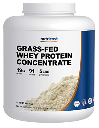 Nutricost Grass-Fed Whey Protein Concentrate (Unflavored) 5LBS - Undenatured, Non-GMO, Gluten Free, Natural Flavors