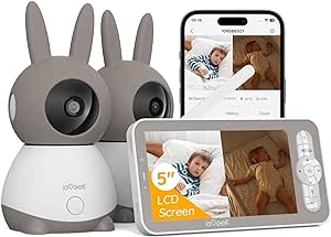 ieGeek 2K Baby Monitor with 2 Cameras, WiFi Video Monitor with 5 inch HD LCD and 2 Way Audio, PTZ Auto Tracking, Mobile APP and Wireless Monitor Control, Cry Detection, Temperature