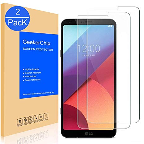 LG G6 Screen Protector[2 Pack],GeekerChip Tempered Glass Protective Screen Film,9H Hardness,Bubble Free for LG G6