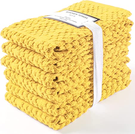 Terry Kitchen Towel 16" x 26", 100% Cotton Quick Dry Kitchen Tea Towels, Bar Towels, Super Soft and Absorbent Dish Towels for Kitchen, 6-Pack, Yellow