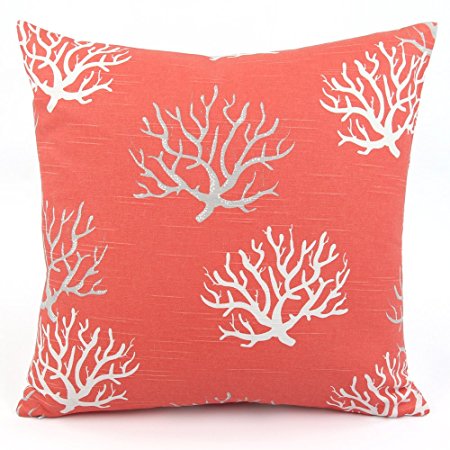 Chloe & Olive Wonders of The Seas Salmon Collection Ocean and Sea Decorative Pillow Cover, 18-Inch, Coral Orange