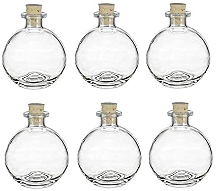 Nakpunar Spherical Glass Bottles with Cork Closure (6, 8.5 oz Clear)