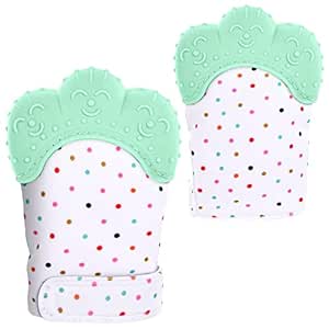 2Pack Silicone Teething Mitt, Soothing Infant Teething Mitten Pain Relief, Prevent Scratches Glove, Safe Silicone Teething Toys for 0-12 Months