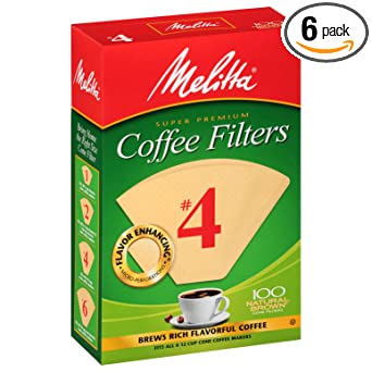 Melitta #4 Cone Coffee Filters, Natural Brown, 100 Count (Pack of 6)