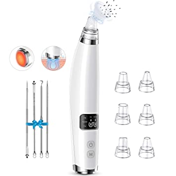 BESTOPE Blackhead Remover Pore Vacuum-Upgraded Electric Cleaner Blackhead Acne Extractor Suction Tool Hot Compress Vibration Function USB Rechargeable LED Display with 6 Suction Probes for Facial Skin