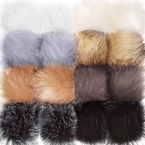 Tatuo Faux Fur Pom Pom Ball DIY Fur Pom Poms for Hats Shoes Scarves Bag Pompoms Keychain Charms Knitting Hat Accessories (Popular Mix Colors, 16)