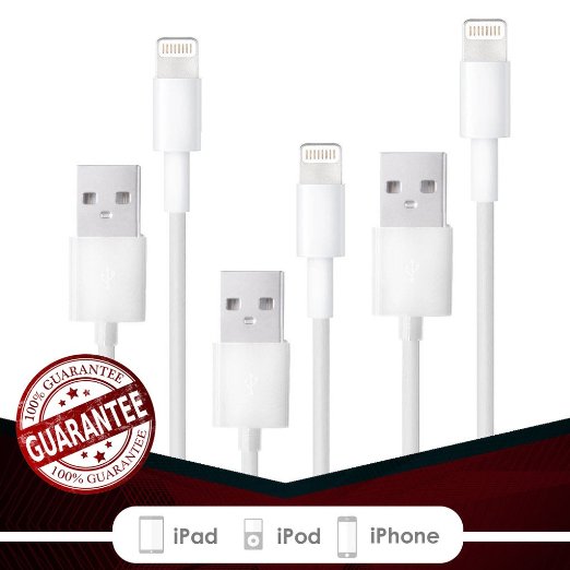 Fierce Cables 3PACK 10FT 8 pin USB Lightning Cables Charger Cord iPhone 6s Plus 6 Plus 6s 6 5s 5 iPad Air 2 iPad Mini iOS 9 Compatible