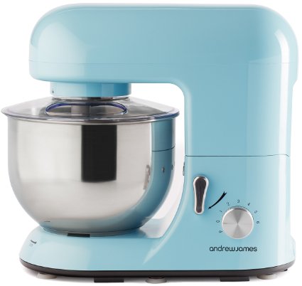 Andrew James 1300 Watt Electric Food Stand Mixer In Pastel Blue, Includes 2 Year Warranty, Splash Guard, 5.2 Litre Bowl And Spatula