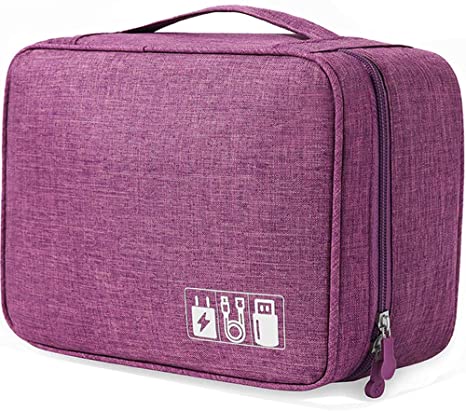 Electronics Travel Organizer Storage Bag Waterproof Carrying Case - Cable Organizer Electronics Accessories Cases for iPad Mini Cables Phone Chargers Adapter Flash Hard Drive, USB and More – Purple