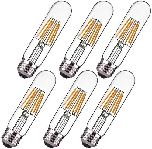 Dimmable Edison Tube LED Bulb T10/T30,Warm White 3000K,6W Nostalgic Filament LED Bulbs, E26 Base, 60 Watt Bulb Equivalent, 550LM,Clear Glass Cover, Pack of 6