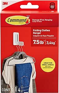 Command Folding Clothes Hanger, Holds up to 5 Hangers 7.5 lb, 1.5lbs per Rung, 1 Hook with 5 Rungs, 3 Command Strips, Closet Organizer, Home Organization