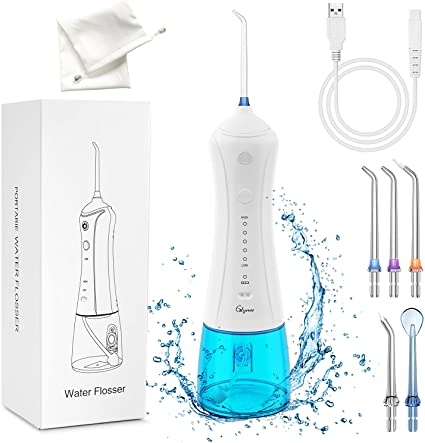 Water Flosser Professional Cordless Dental Oral Irrigator - Glynee 5 Modes & 5 Tips IPX7 Waterproof Portable and Rechargeable Water Flossing for Teeth Cleaning for Home Travel,Braces & Bridges Care