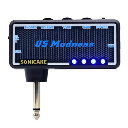 SONICAKE Guitar Bass Headphone Amp Plug-In US Madness w/h Chorus & Reverb Effects & Vintage Clean Tone (USB Chargable, Fit on Strat)