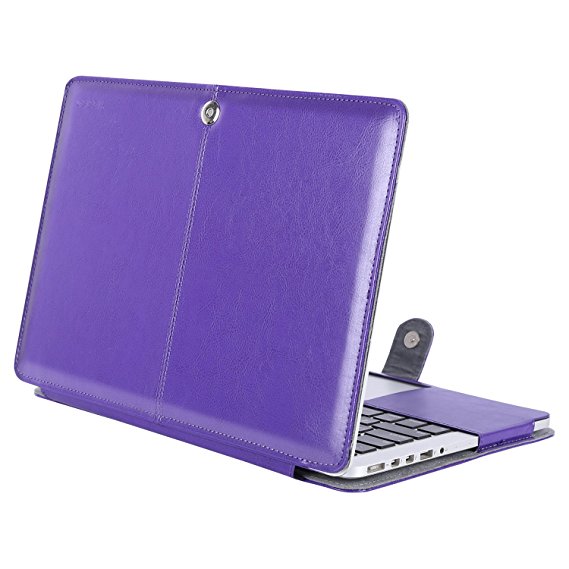 Mosiso PU Leather Case Only for MacBook Pro 13 Inch with Retina Display No CD-Rom (A1502/A1425, Version 2015/2014/2013/end 2012), Book Cover Folio Sleeve with Stand Function, Ultra Violet