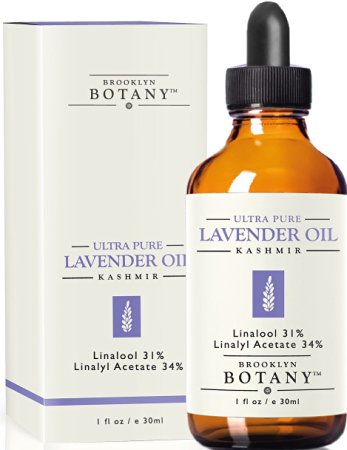 Ultra Pure Lavender Kashmir Essential Oil - Brooklyn Botany - 100% Pure, 1 fl. Oz - with 31% Linalool & 34% Linalyl Acetate - Great for Aromatherapy, Massages, Bug Repellent, Hair Care and Skin Care