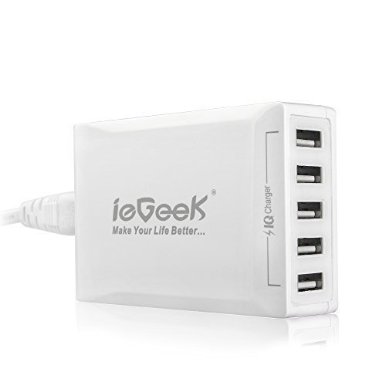 ieGeek 40W 5 Port Quick Charge Desktop USB Charger with Amp Adaptive iSmart Technology for iPhone 6s / 6 / 5s / Plus, iPad Air / Mini , Samsung Galaxy S6 / Note or most Android Smartphone & Tablet