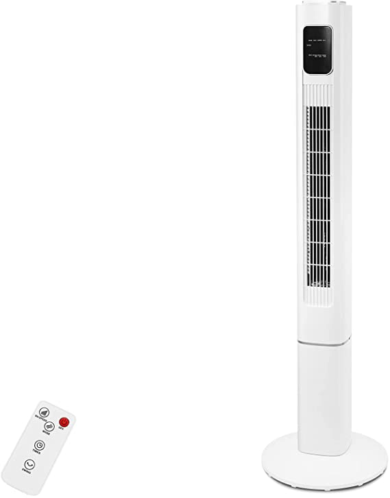 R.W.FLAME Tower Fan with Remote Control, Standing fan for office, Oscillating fan for home with children/pets/elders, Time Settings,LCD display,45W, Oscillation, 46", White