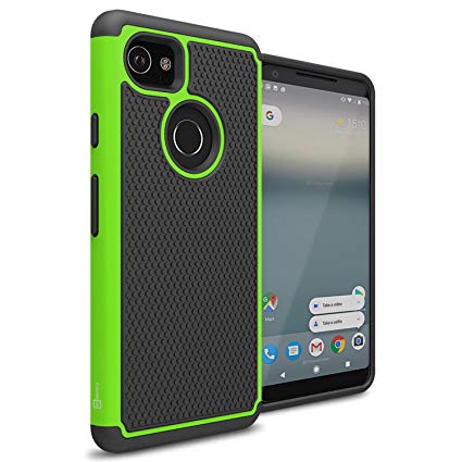 Google Pixel 2 XL Case, CoverON HexaGuard Series Protective Hybrid Hard Phone Cover for Google Pixel 2 XL / 2XL - Neon Green