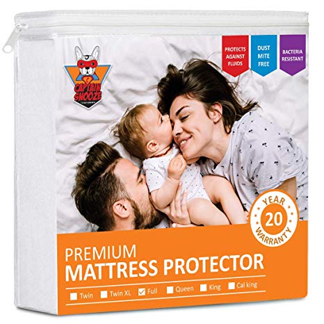 CAPTAIN SNOOZE Premium 100% Waterproof, Vinyl Free Mattress Protector, Full Size Fitted with a Cotton Terry Cover, Upto 18 inches deep Pocket