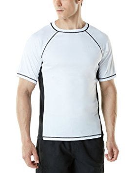 Tesla Men's UPF 50 Swim Shirt Loose-Fit Swim Tee Rashguard Top MSS01