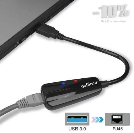 gofanco® USB 3.0 to RJ45 Gigabit Ethernet 10/100/1000 Mbps for Windows and Mac OS with Plug&Play(windows8/10, MacOS 10.x) and 3 LED and high quality 8.4" pigtail cable