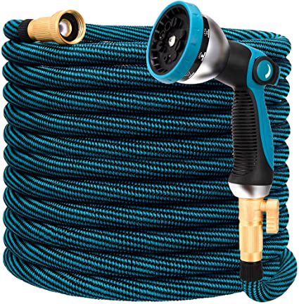 HIYUTOY Garden Hose Expandable Flexible Hose, Expanding Water Hose Kit Collapsible with 10 Function Spray Nozzle, Durable Stronge Hose Fabric-Multi Latex Core, No Kink Tangle (25FT, Blue)