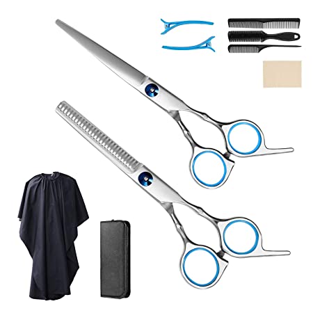 Gibot Professional Hair Cutting Scissors Kit,10 Pcs Home Hair Cutting Shears Set with Hair Cutting Scissors,Thinning Shears,Comb,Clips,Cape,Storage Bag, for Women Kids and Pet