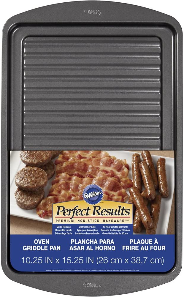 Wilton Perfect Results Premium Non-Stick Bakeware, Oven Griddle Pan, Great for Preparing Bacon and Sausages in the Oven, 10.25 x 15.25 Inches