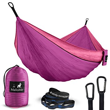 MalloMe Double Portable Camping Hammock - 27 Colors - Heavy Duty Tree Straps Included In Most Colors