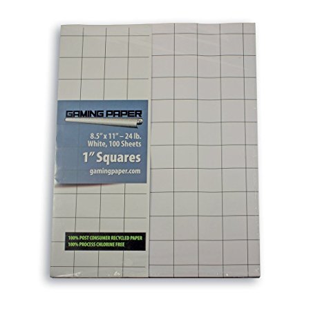 Gaming Paper - Single Sheets With 1-Inch Squares - 100 Sheets Per Pack