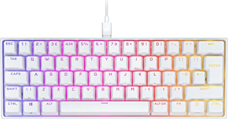 Corsair K65 RGB MINI 60% Mechanical Gaming Keyboard (Customisable RGB Backlighting, CHERRY MX Red Mechanical Keyswitches, PBT Double-Shot Keycaps, AXON Hyper-Processing Technology) QWERTY, White