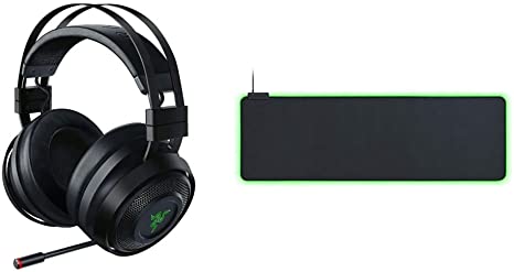 Razer Nari Ultimate Wireless 7.1 Surround Sound Gaming Headset, Black & Goliathus Extended Chroma Gaming Mousepad: Customizable Chroma RGB Lighting, Soft, Cloth Material, Classic Black