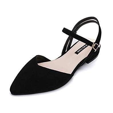 Wollanlily Women's Pointy Toe Flats D'Orsay Buckle Ankle Strap Casual Comfort Ballerina Ballet Flat Shoes
