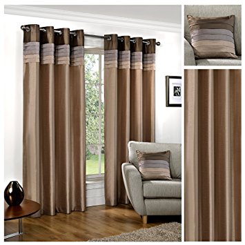Hamilton McBride Seattle Natural Ring Top / Eyelet Fully Lined Readymade Curtain Pair 66x90in(167x228cm) Approx