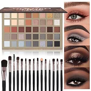 UCANBE Nude Eyeshadow Palette   15 PCS Makeup Brushes Set, 40 Color Matte Shimmer Glitter Eye Shadow, Neutral Black Dark Grey Smoky Make Up Pallet Gift Kit Highly Pigmented Long Lasting Waterproof