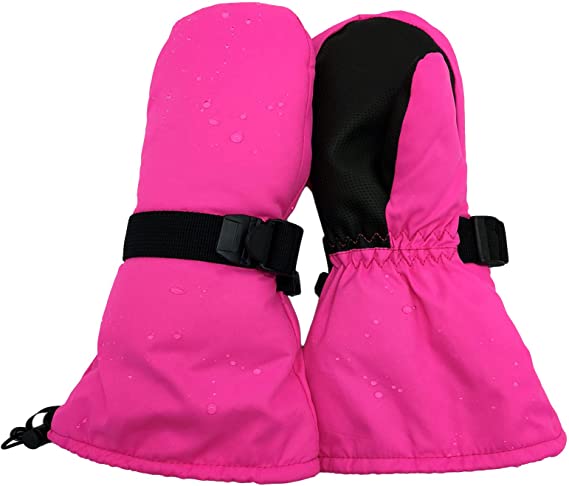 HIGHCAMP Toddlers Boy Girl Winter Gloves Kids Waterproof Snow Mittens Long Cuff with Stay-on Strap, 3XS (0-2 Y) No Thumb