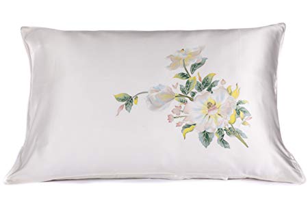 TexereSilk Hand Painted 22 Momme Silk Pillowcase (Single Pack, Pristine White, Queen/Standard) Anti Wrinkle Pillowcases HS0002-PWH-Q