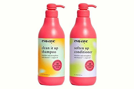 Set Eva Nyc Clean It Up Shampoo and conditioner 33.8 fl/oz Liter each Nourishes & Strengthens with Keravis plus Argan Oil